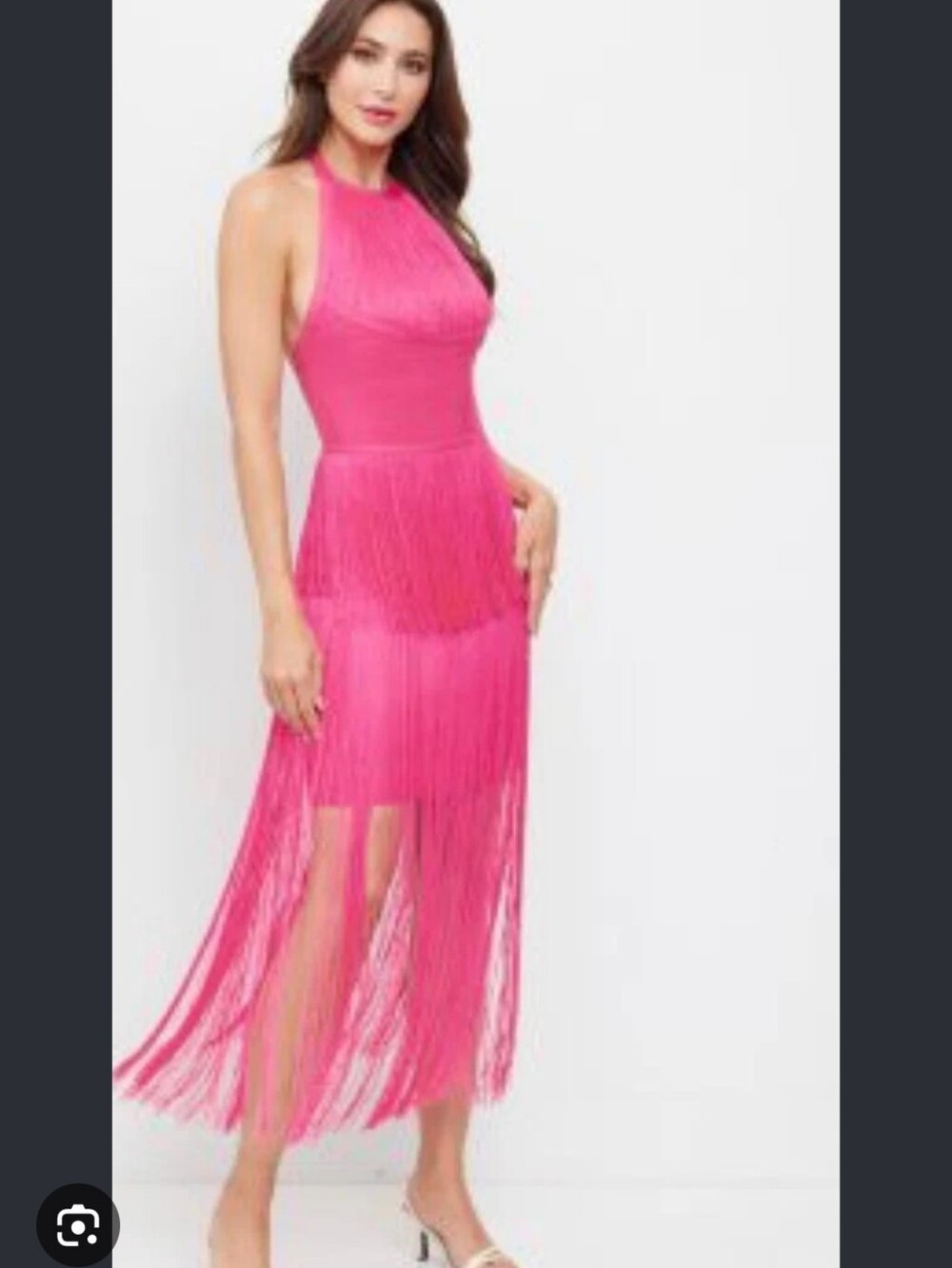 Rivir Pink Halter Fringe Bodycon Bandage Dress